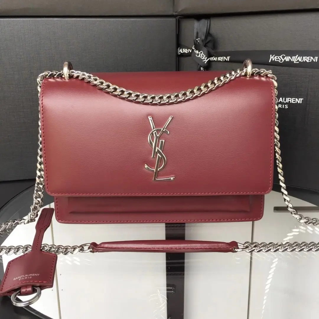 Top quality original YSL sunset box toothpick patterned cowhide, paired with silver