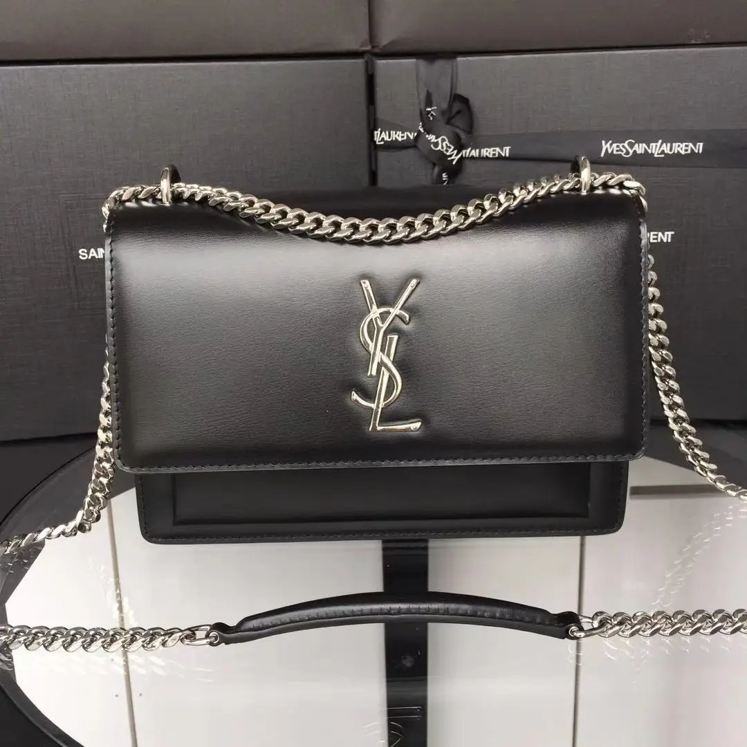 Top quality original YSL sunset box toothpick patterned cowhide, paired with silver