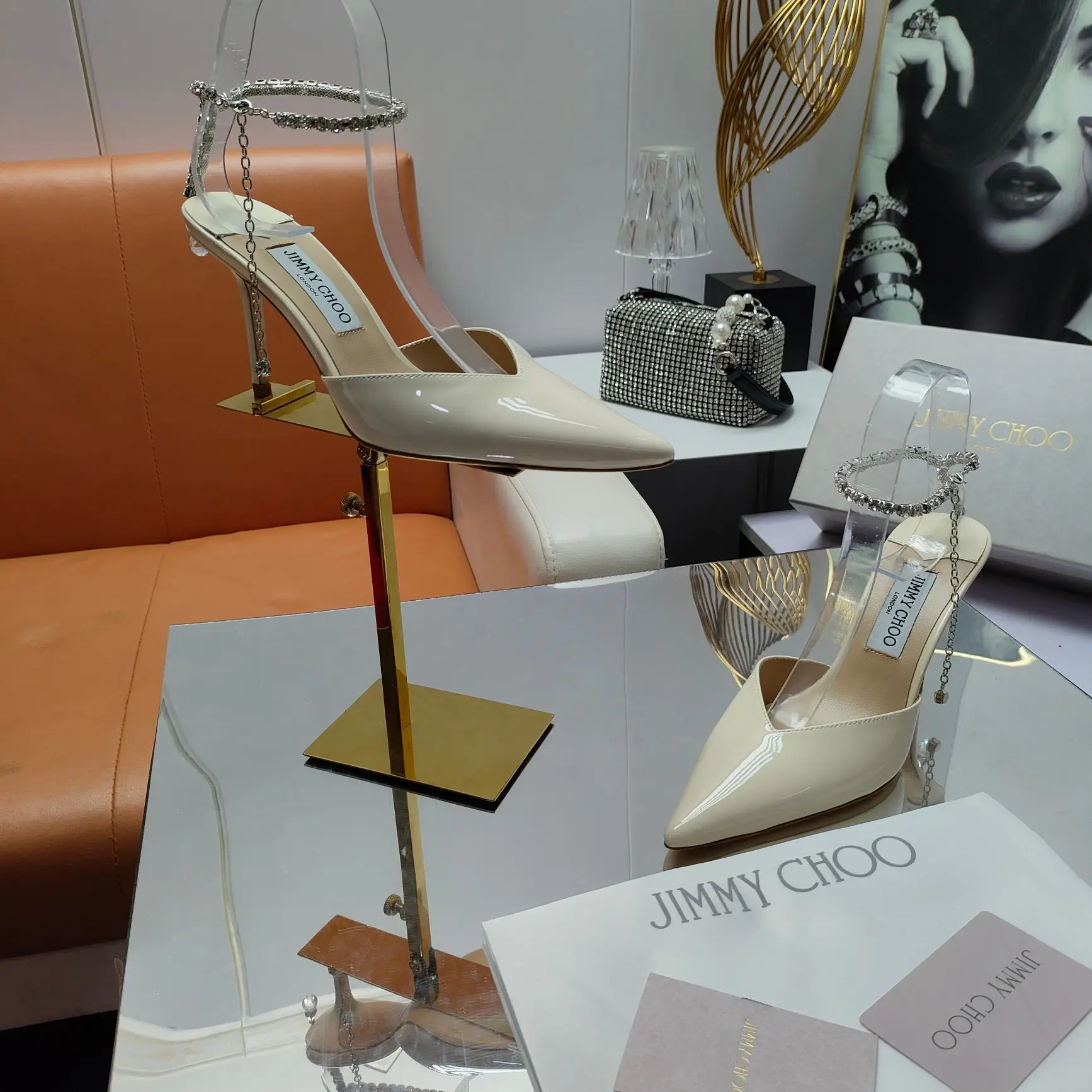 JIMMY CHOO counter new goddess rhinestone chain high heels series with numerous stars