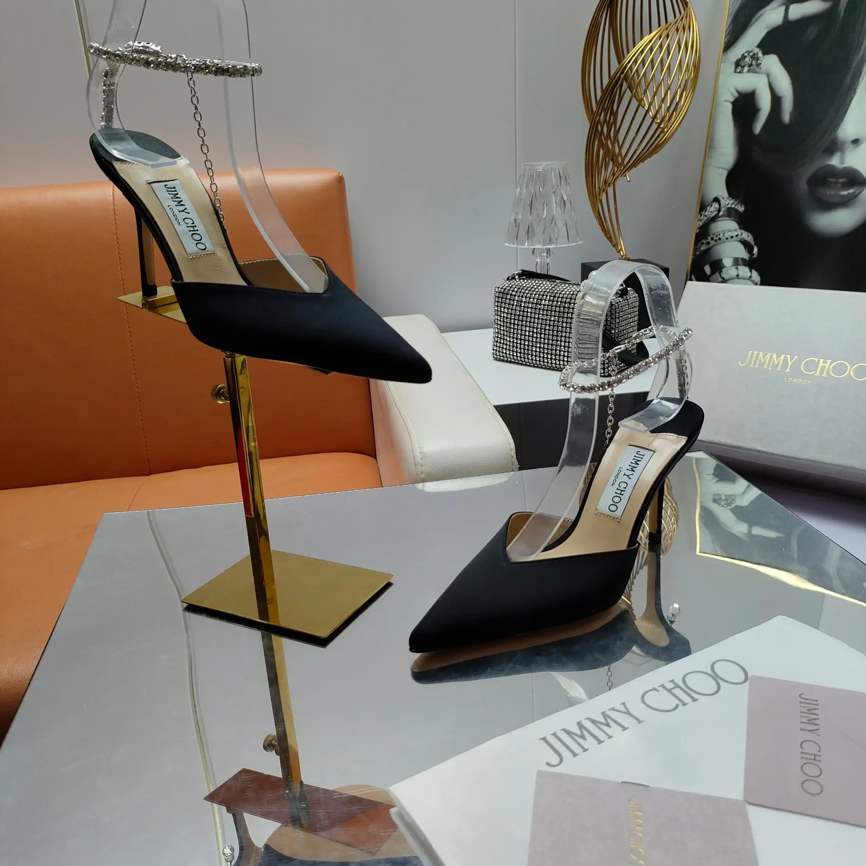JIMMY CHOO counter new goddess rhinestone chain high heels series with numerous stars