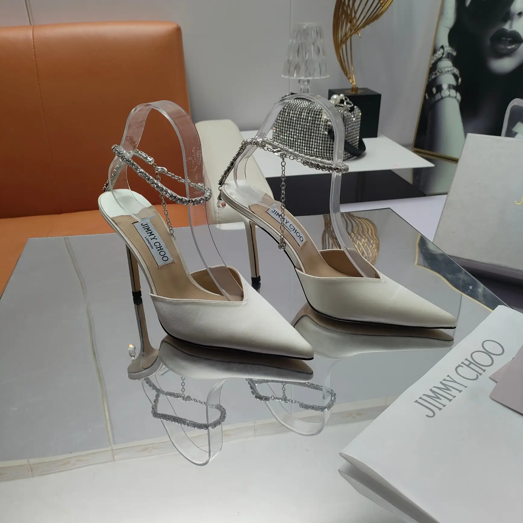 JIMMY CHOO counter new goddess rhinestone chain high heels series with numerous stars