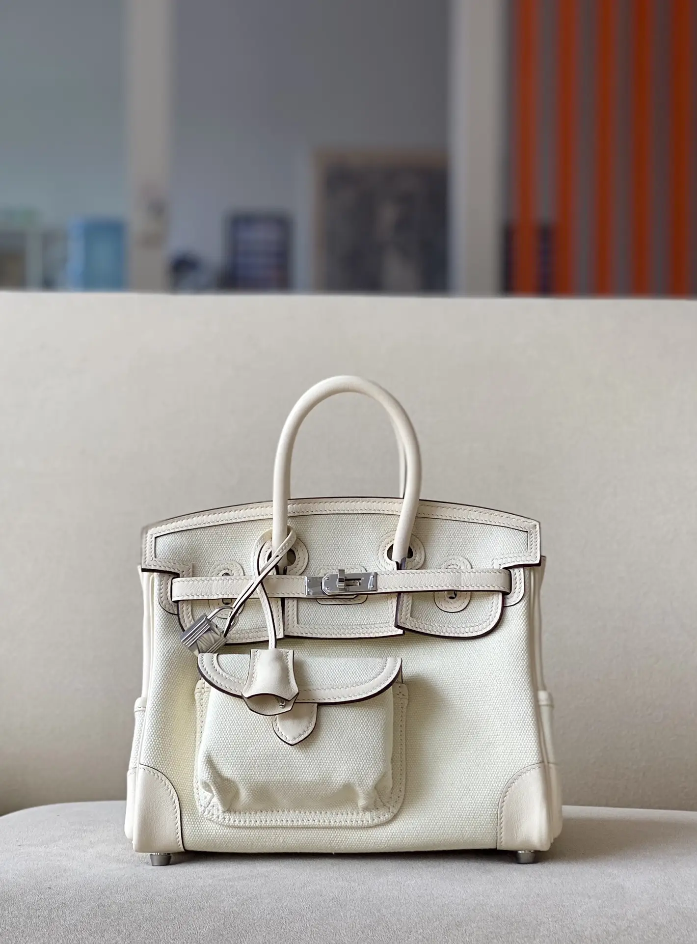 Birkin 25Cargo cloth bag
Material: Canvas Splicing Swift