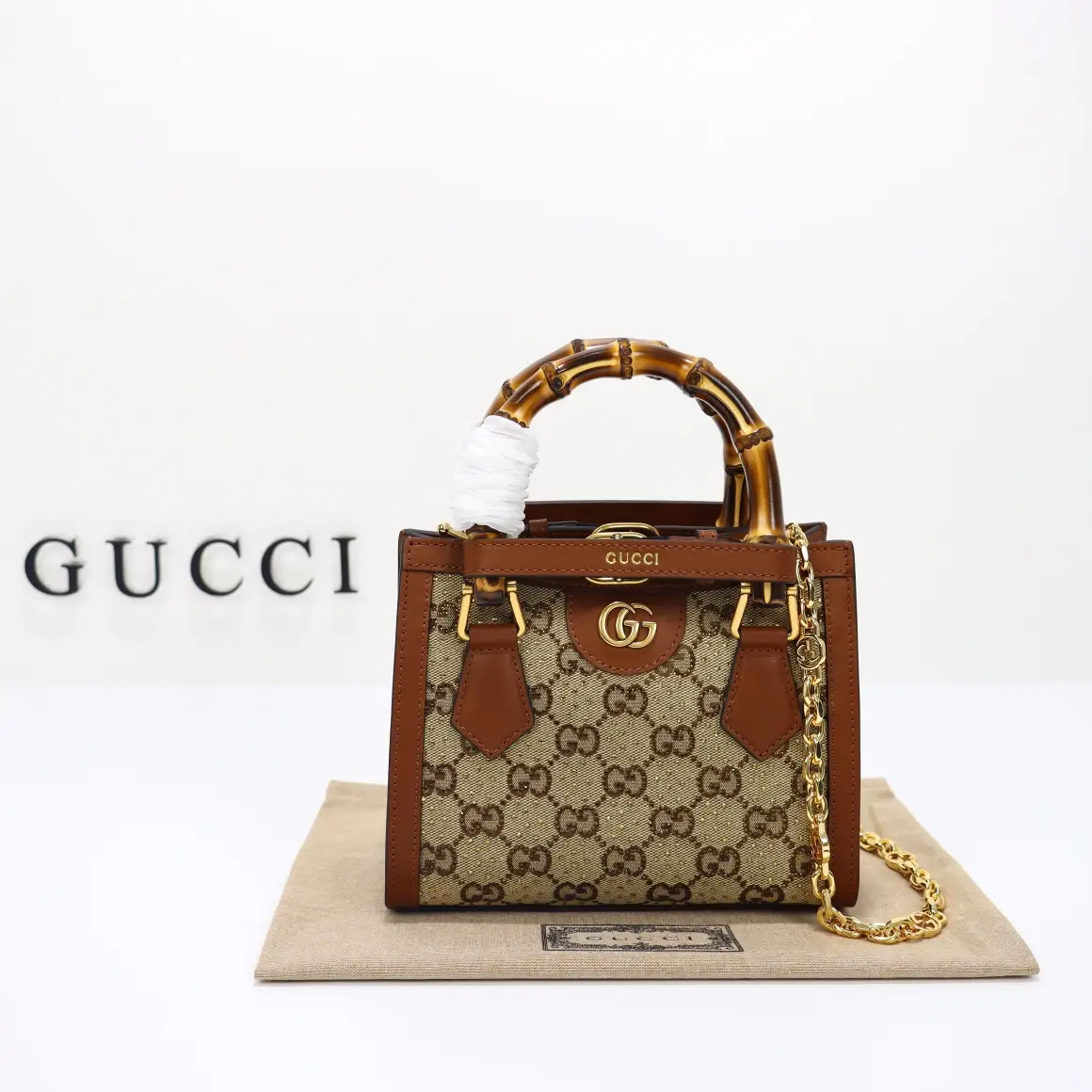 Gucci， Original leather, style 707449 apricot brown diamond size: width 20