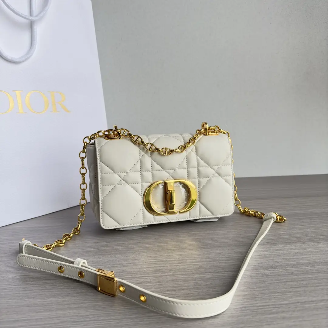 Small DIOR CARO handbag
Milk white cowhide quilted with oversized rattan grid pattern