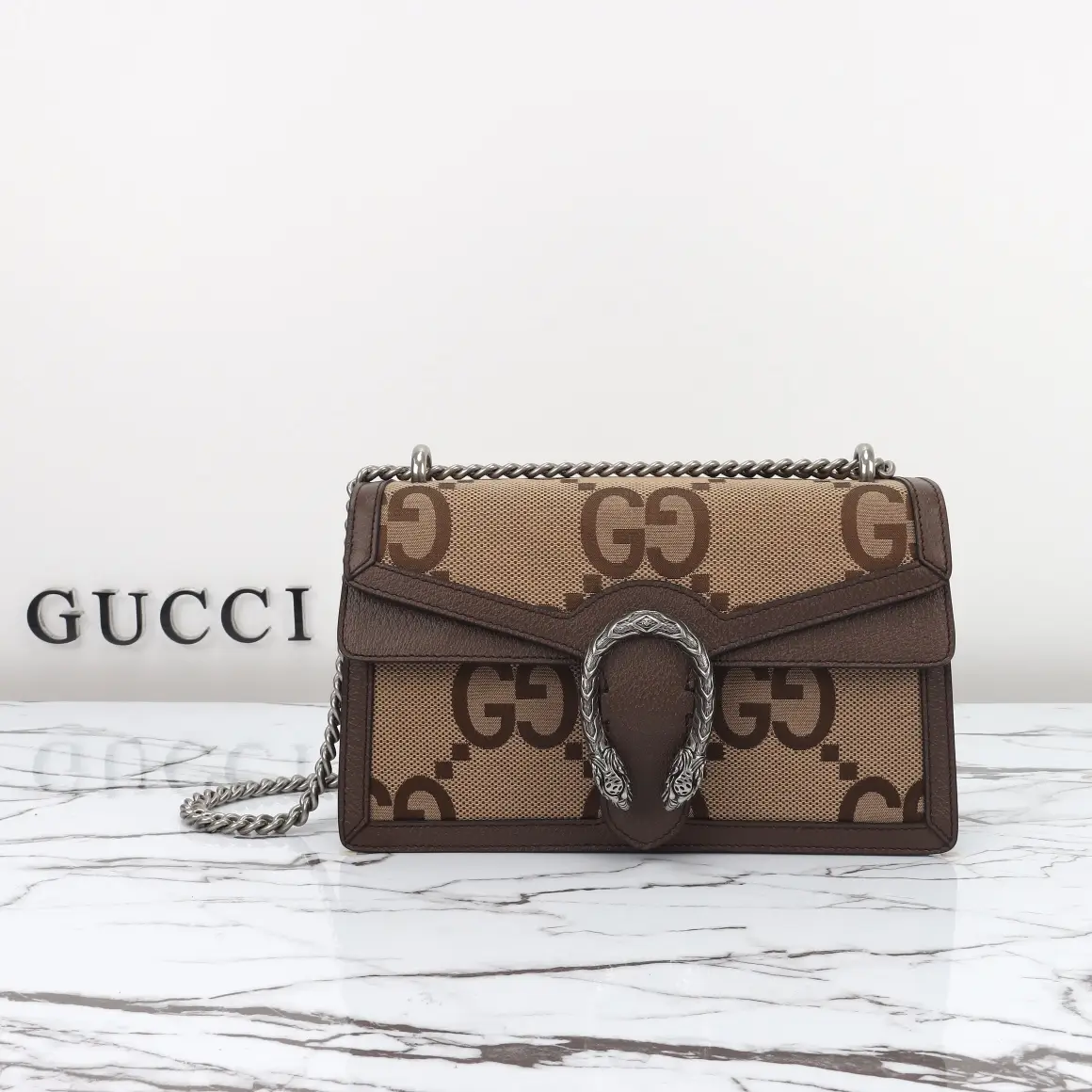 Gucci， Original factory leather, model number 400249 Apricot Cloth Brown Leather
