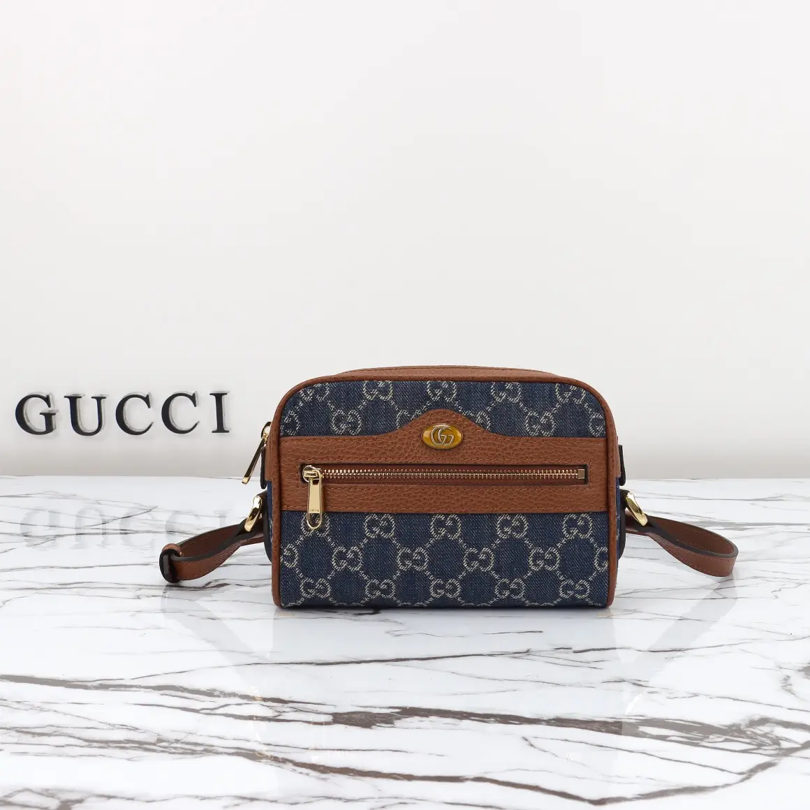 Gucci， Original leather, style 517350 blue denim fabric size: width 1