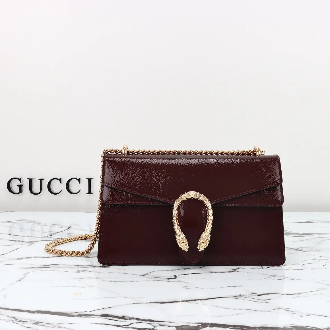 Gucci， Original factory leather, style number 795005, wine red patent leather