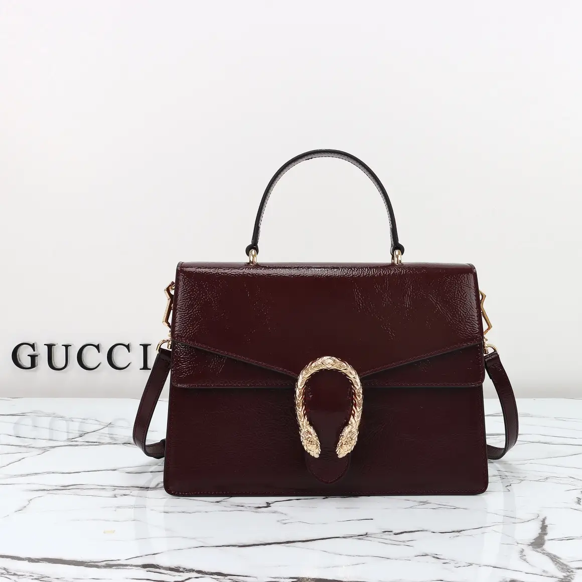Gucci， Original factory leather, style number 795007, wine red patent leather