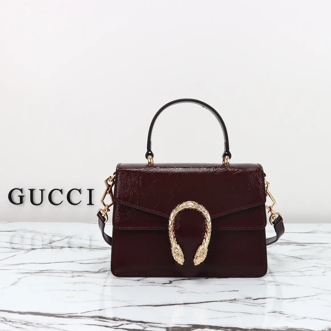 Gucci， Original leather, style number 799599, wine red lacquer leather