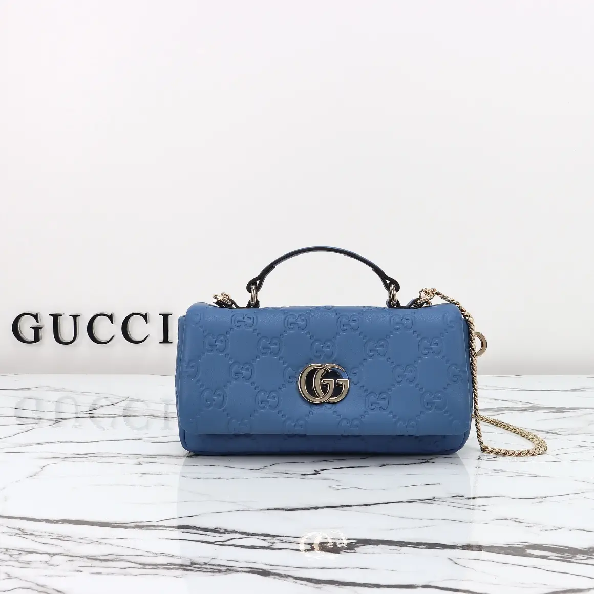 Gucci， Original leather, style 806017 blue embossed ruler