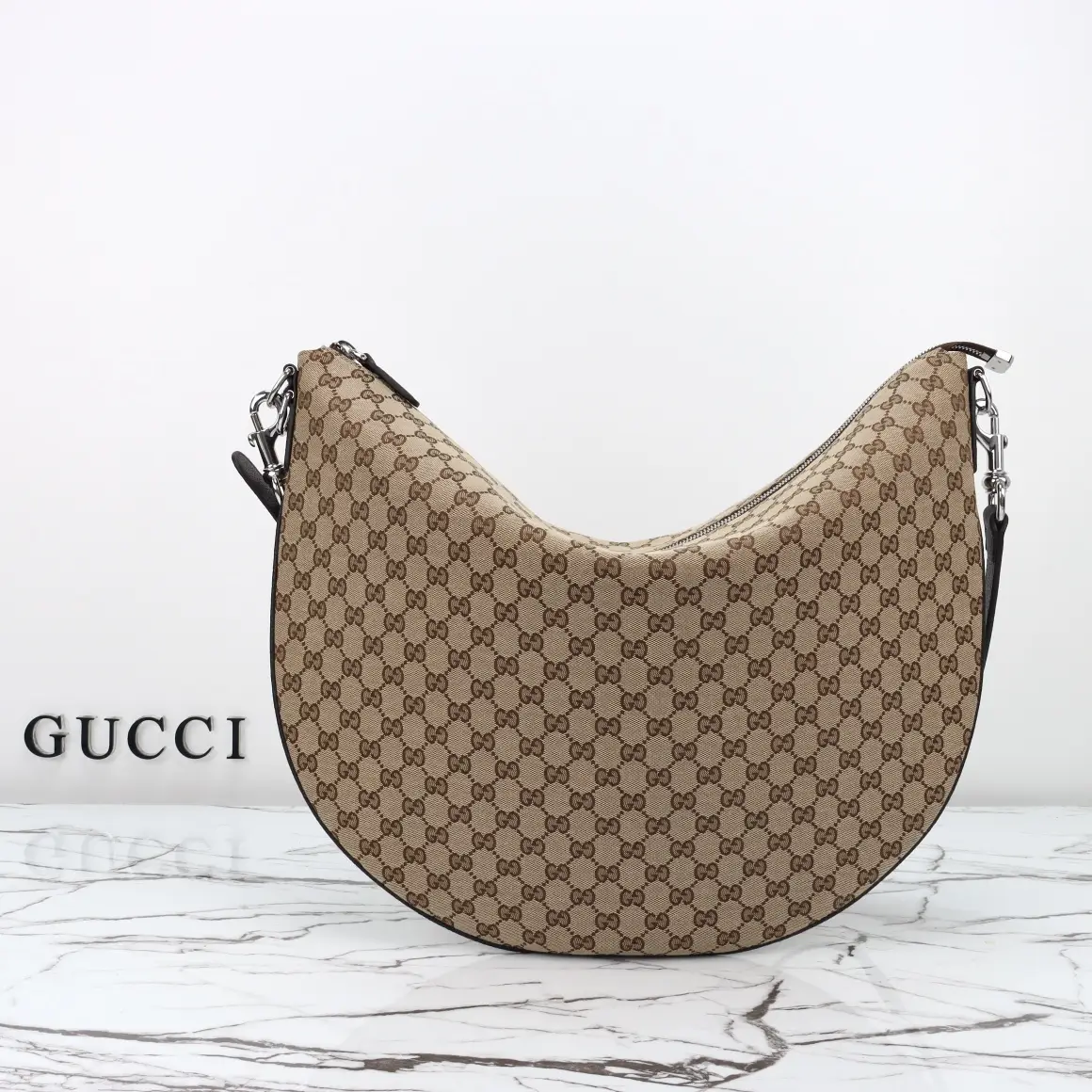 Gucci， Original factory leather, style number 800194 apricot cloth brown leather