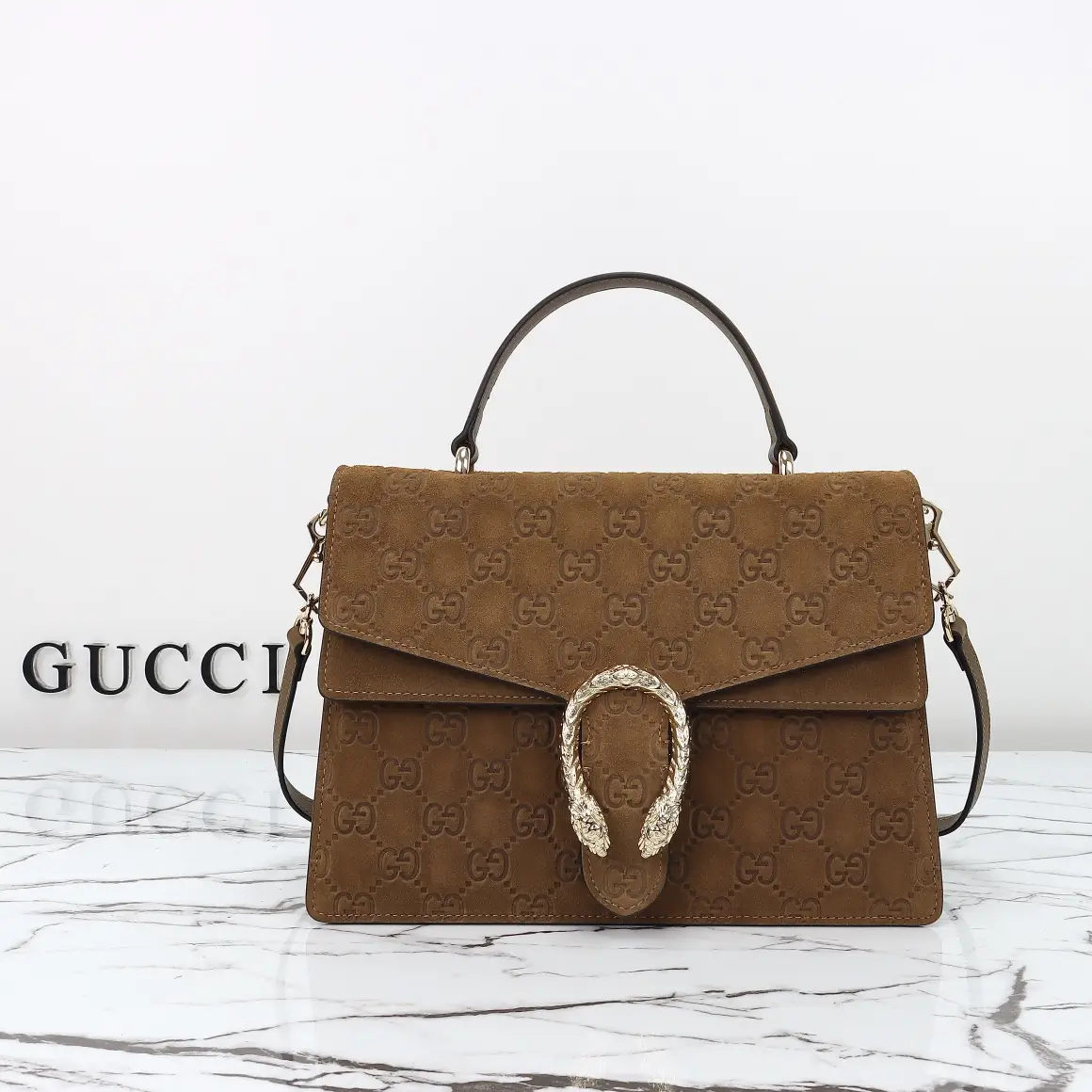 Gucci， Original leather, style 813399 brown frosted embossed