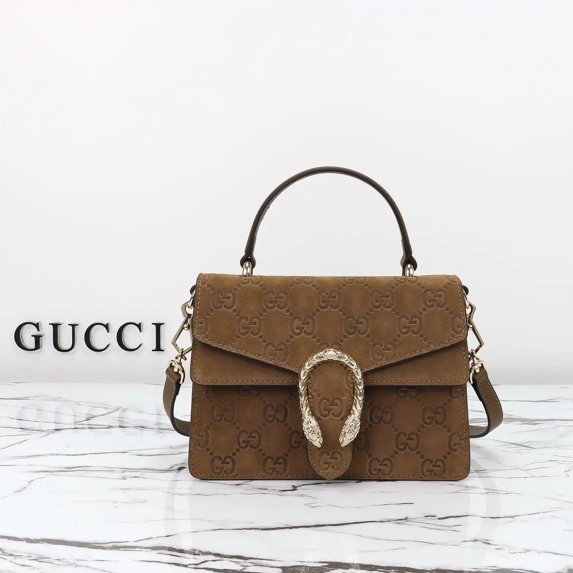 Gucci， Original leather, style 813400 brown frosted embossed