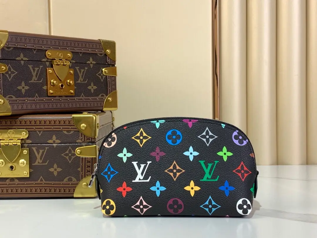 240 Makeup Bag Small M47515 13744 Black (Black Color - Takashi Murakami)