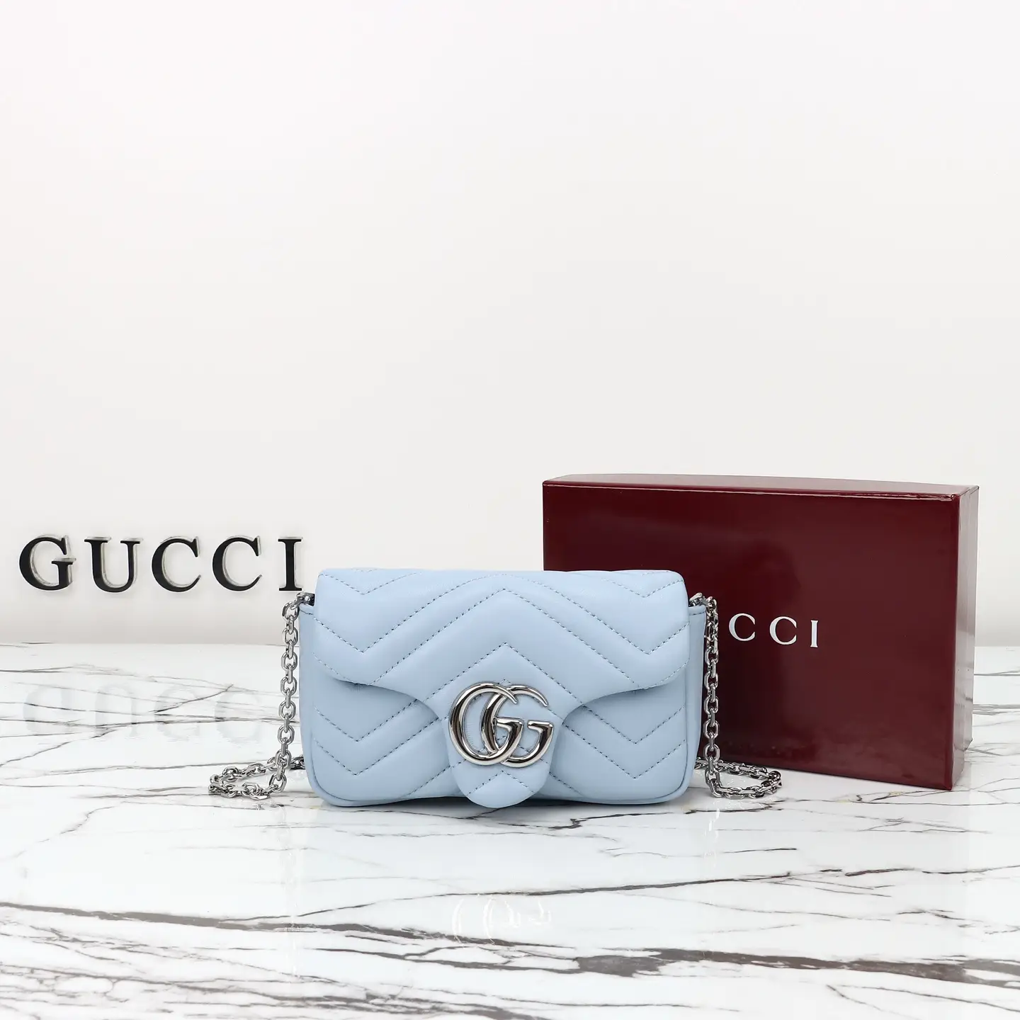 Gucci， Original leather, style 841290 light blue size