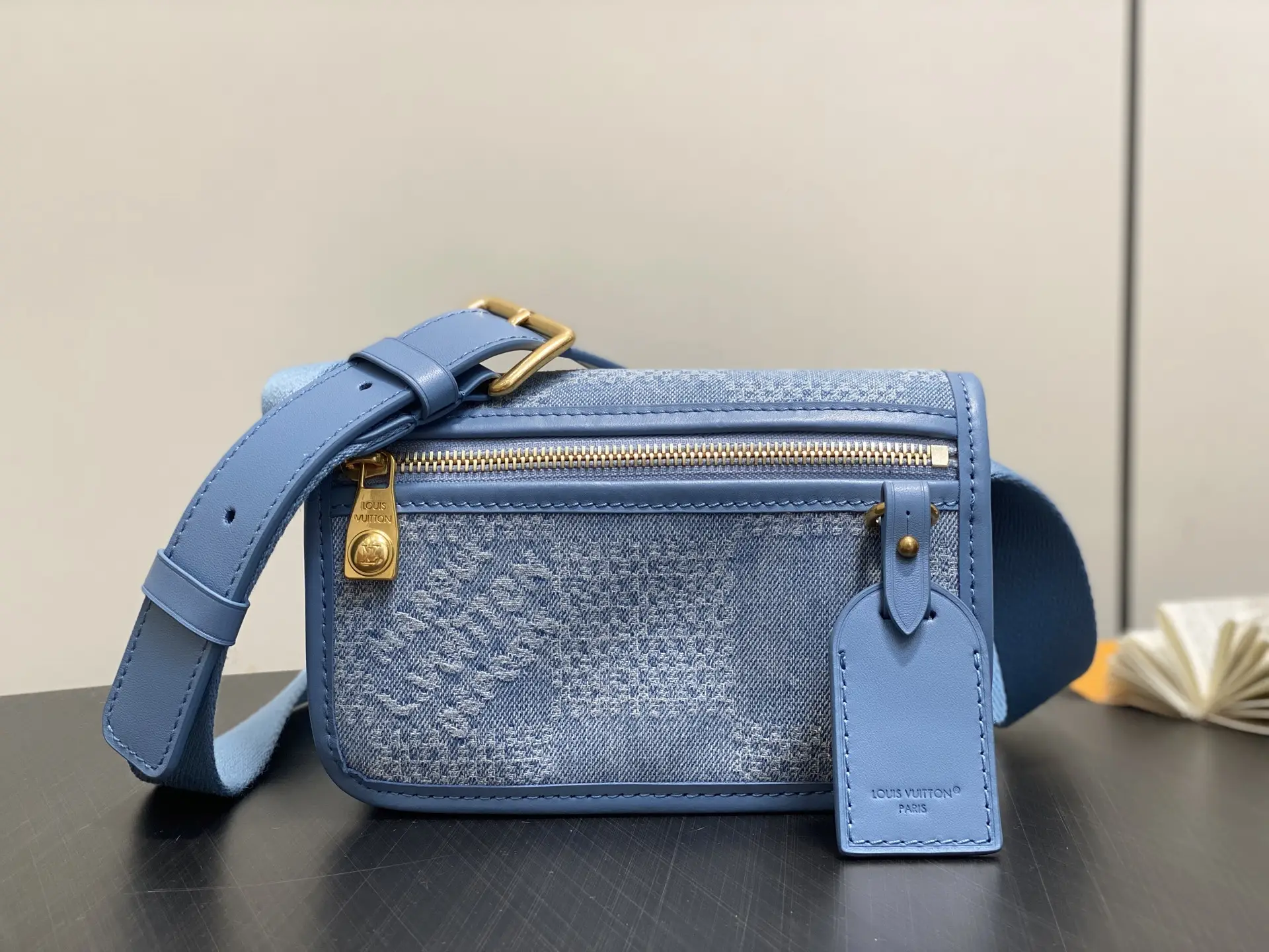 N00210 Blue Checkered Denim Denim Men's Bag Postman Bag BOSPHORE Mini Hand