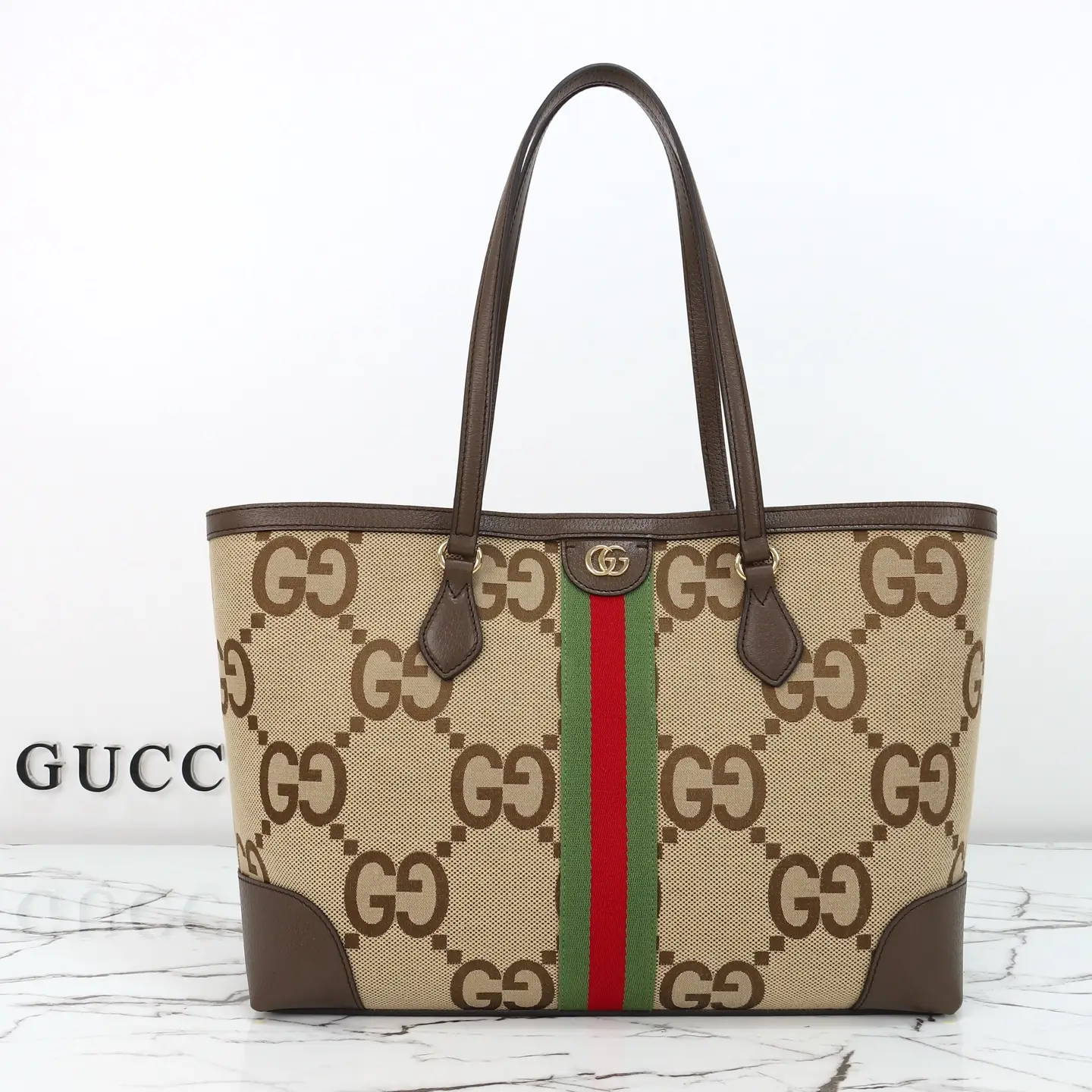 Gucci， Original leather, style 631685 Apricot Cloth Brown Size: Width 38