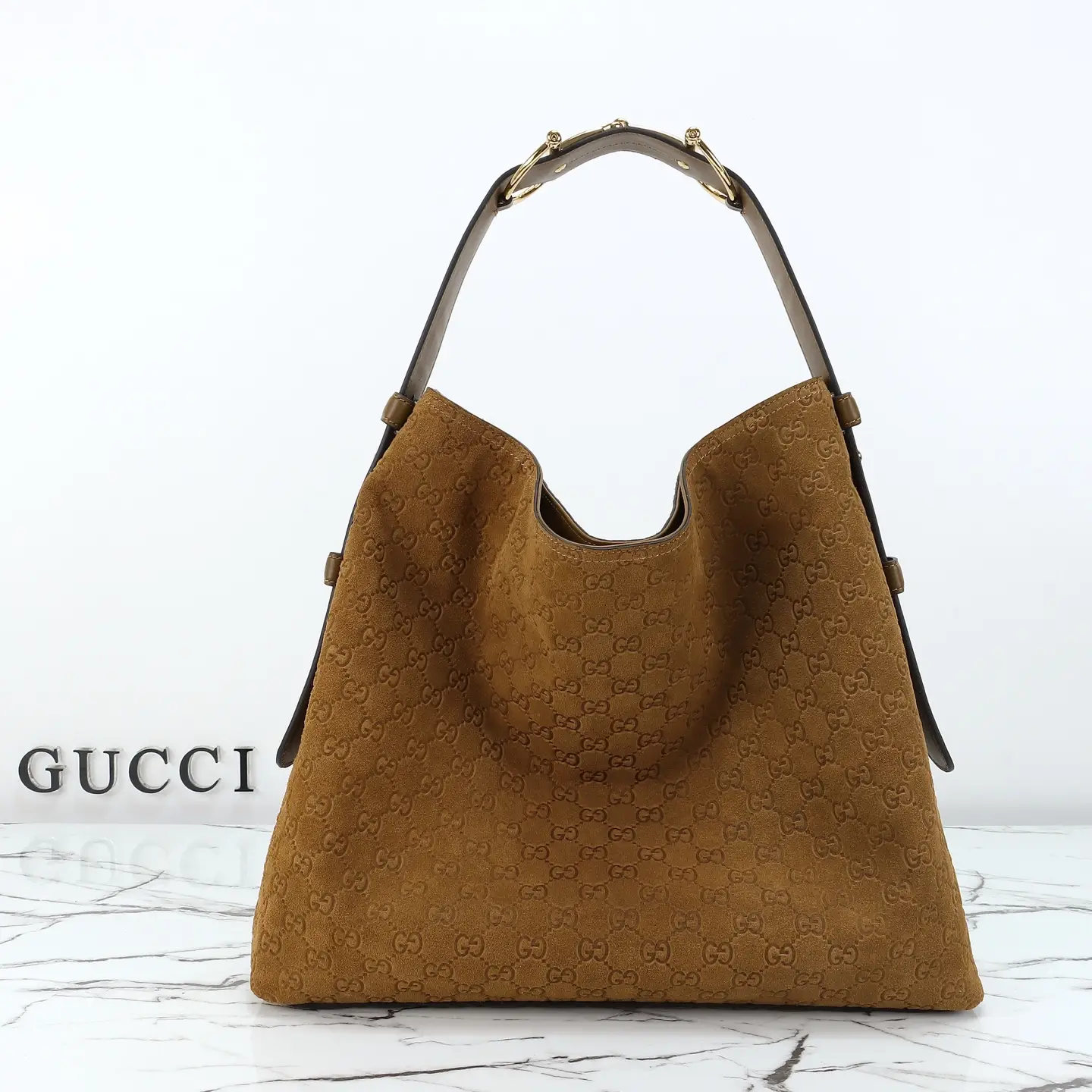 Gucci， Original leather, style 850546 brown frosted embossed size: width