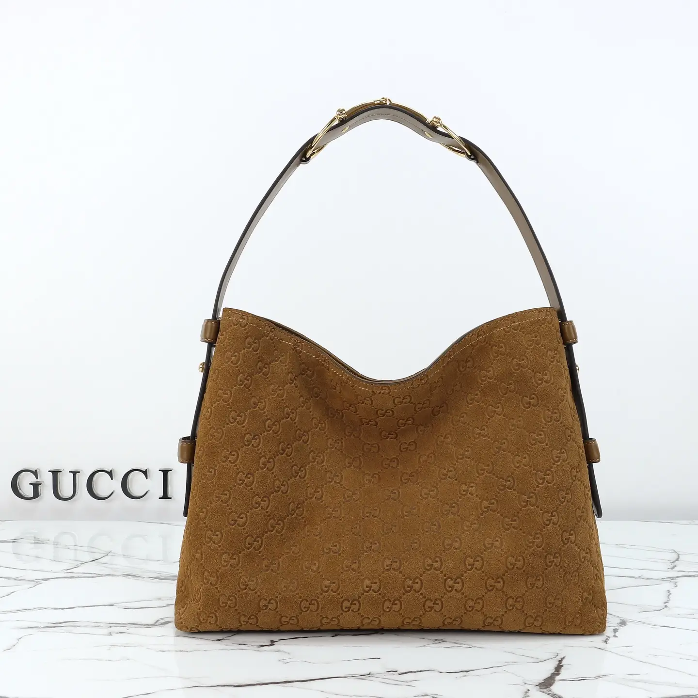 Gucci， Original leather, style 850926 brown frosted embossed size: width