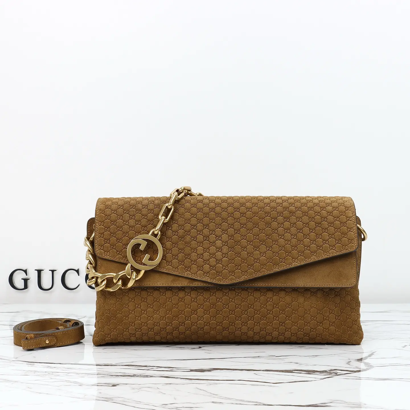 Gucci， Original leather, style 857362 brown frosted size: 36 wide