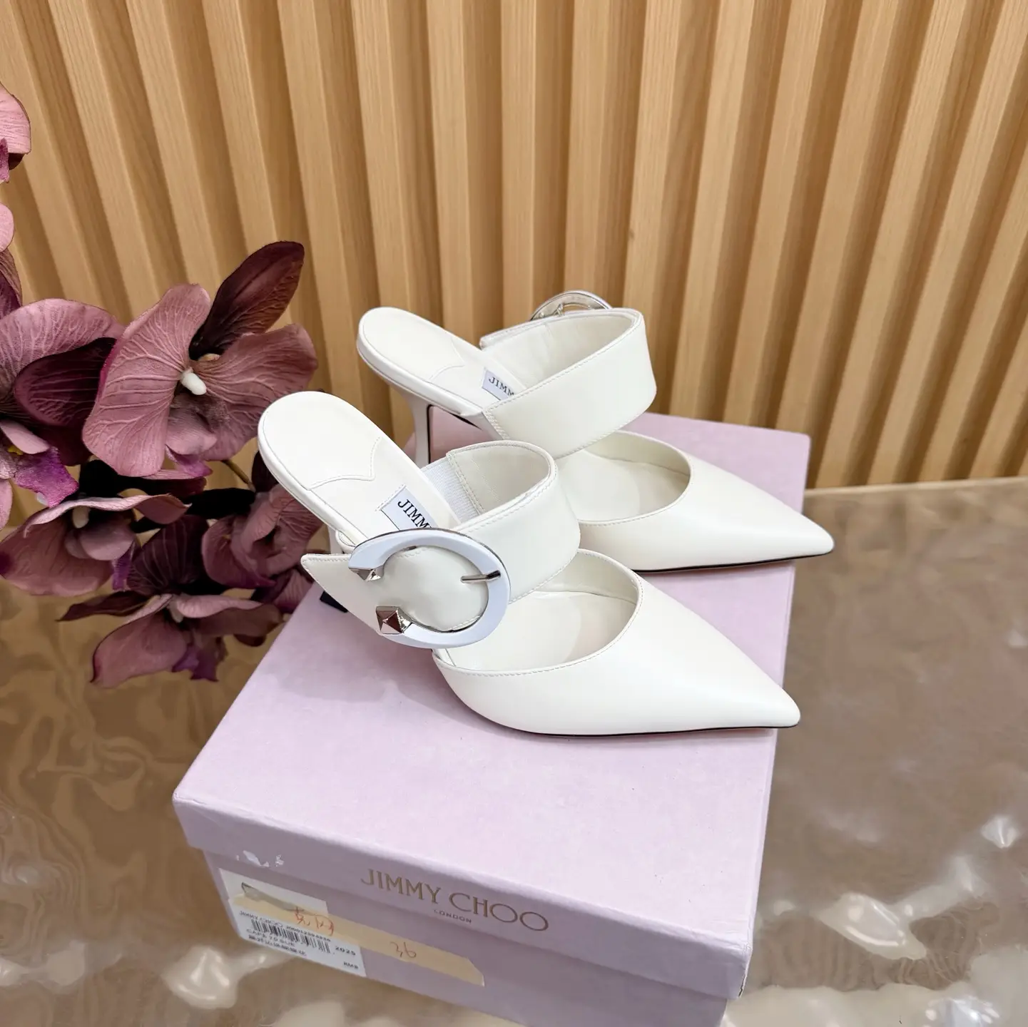 2026 new Jimmy Choo Muller high-heeled sandals JC Family Eternal Scripture