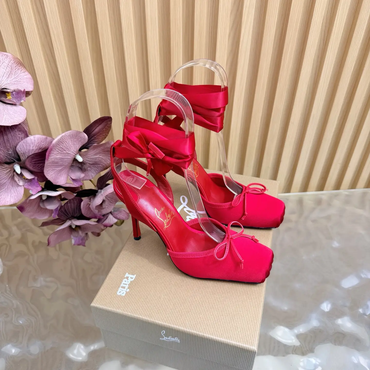 2026 Spring/Summer New Fashion Show Ballet Bow High Heel Sandals
CL red background forever