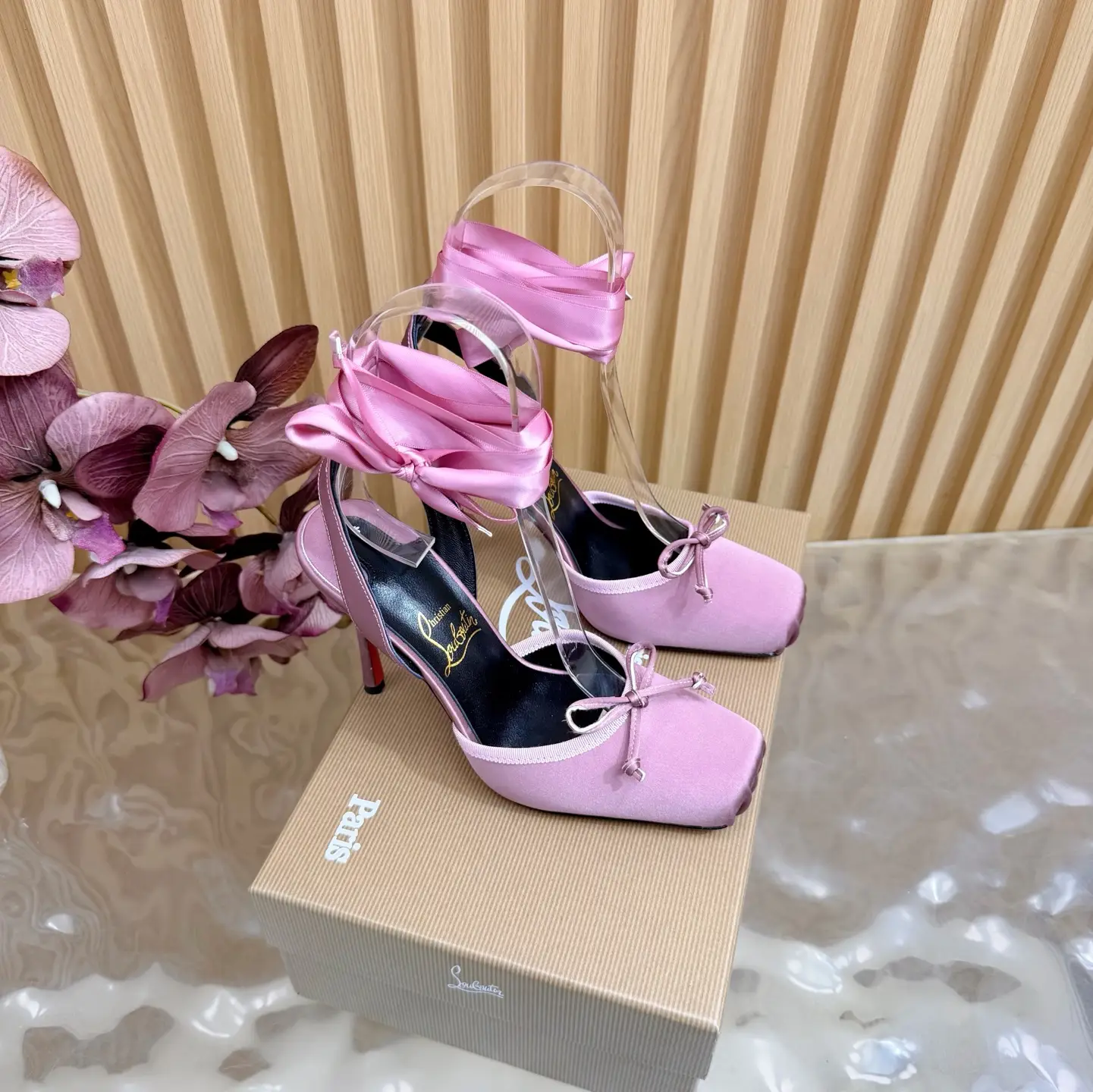 2026 Spring/Summer New Fashion Show Ballet Bow High Heel Sandals
CL red background forever
